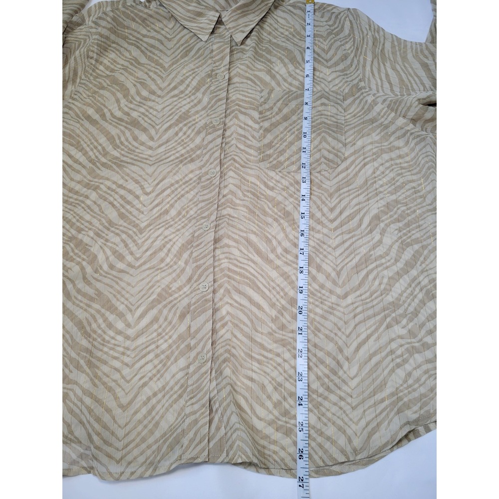 Chico's Women's Blouse Gold Accent Stripes Sheer Lightweight Tan Shirt Sz 3 - Picture 11 of 14